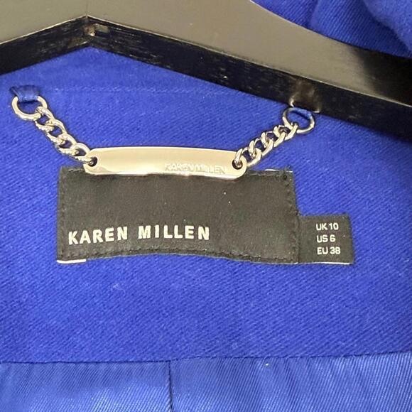 Karen Millen Blue 100% Cotton Trench Coat Asymmetrical Zipper Jacket Women's 6 - Picture 3 of 8